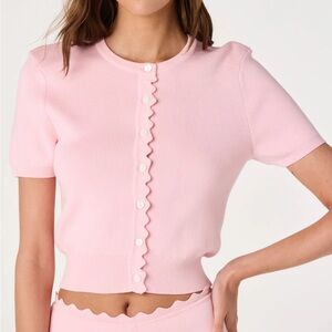 Astr Scalloped Placket Ribbed Cardigan pink new nvr worn sz med! Offer!